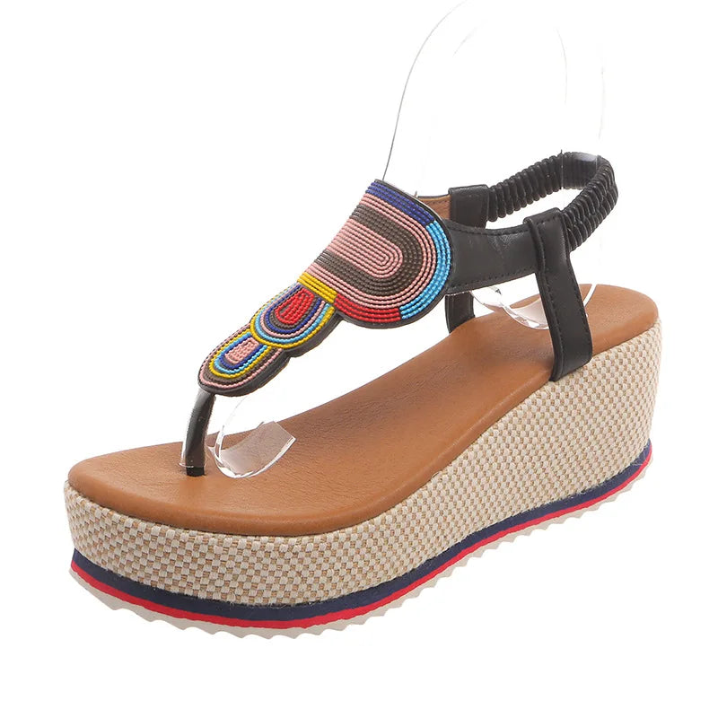 Plus Size Shoes for Women 36-43 Summer Fashion Platform Wedges Elastic Band Non-slip Sandalias De Mujer Beach Footwear
