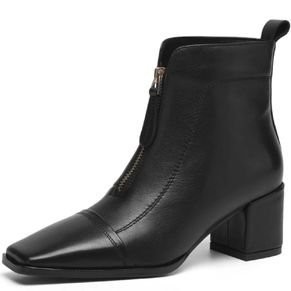 New Women Handmade Genuine Leather Soft comfortable High Heels Ankle Boots Square Toe Short Elegant Short 34-40