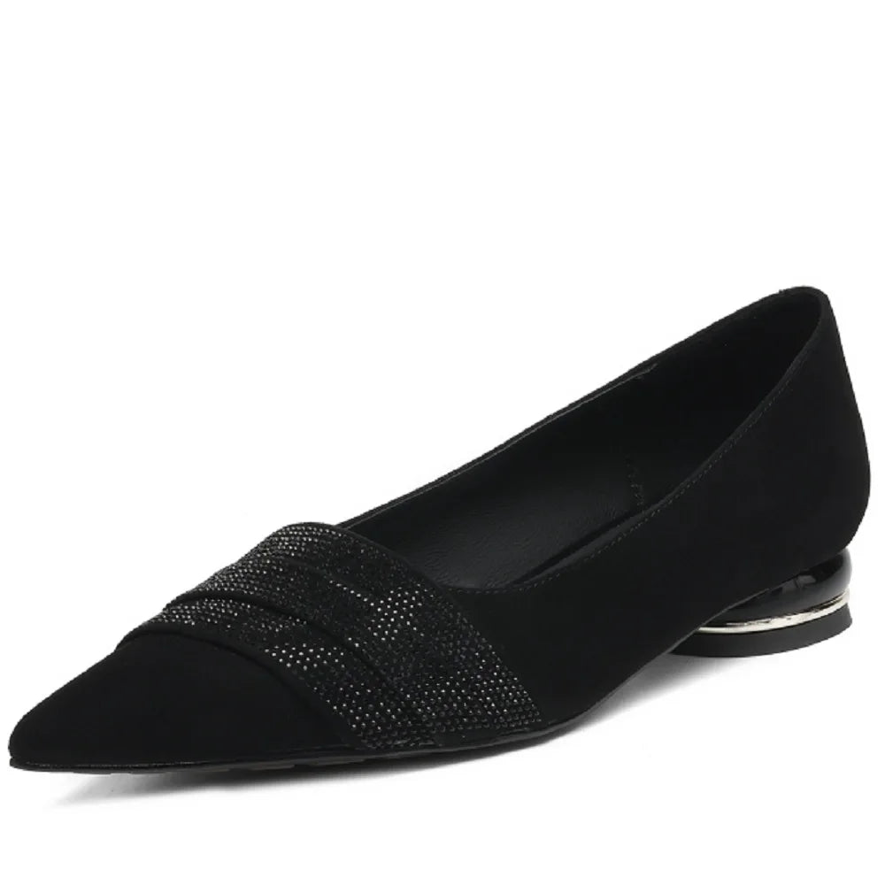 Handmade Genuine Leather Elegant Diamond Pointed Toe Casual Slip-On Flats Low Heel Solid Color Commute Shoes