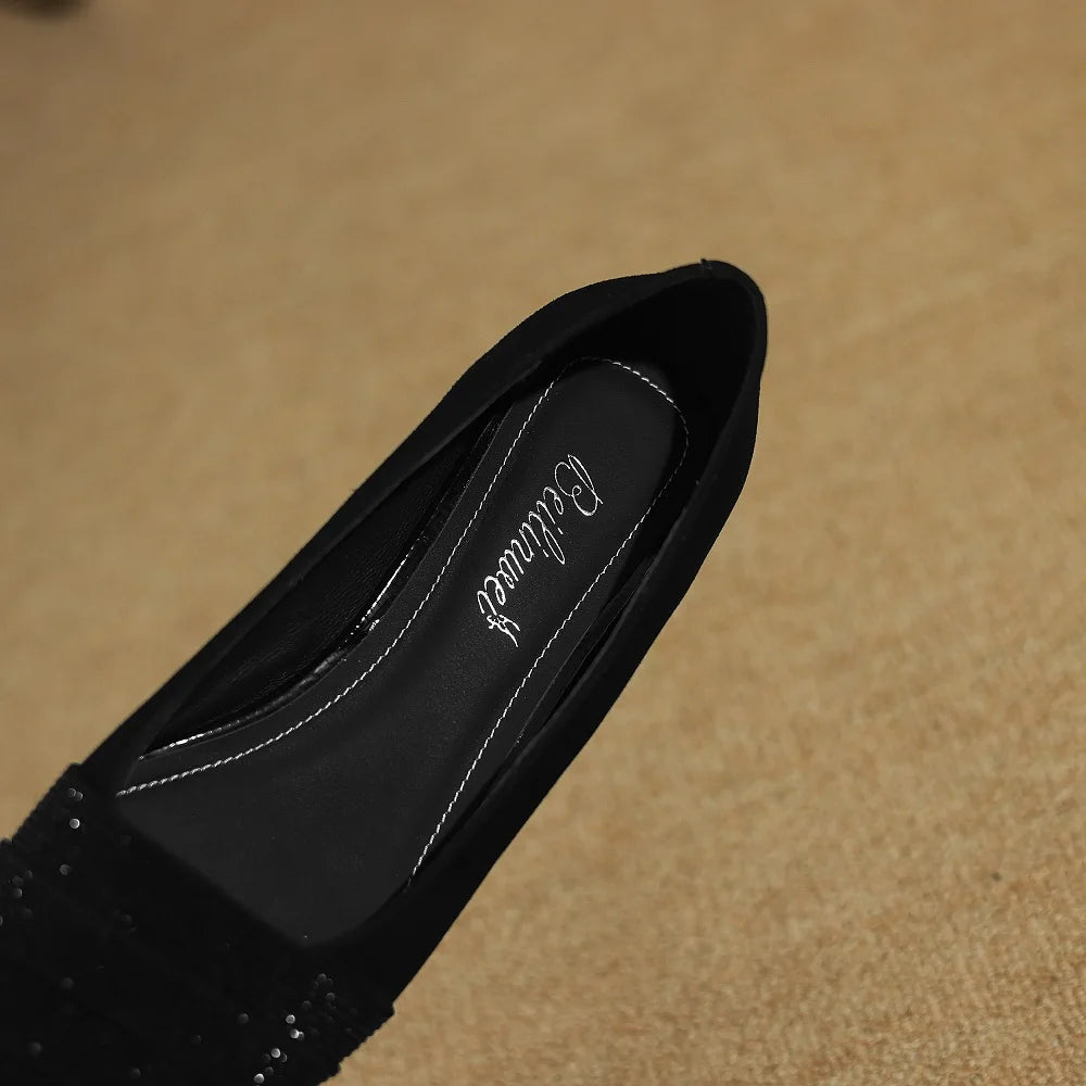 Handmade Genuine Leather Elegant Diamond Pointed Toe Casual Slip-On Flats Low Heel Solid Color Commute Shoes