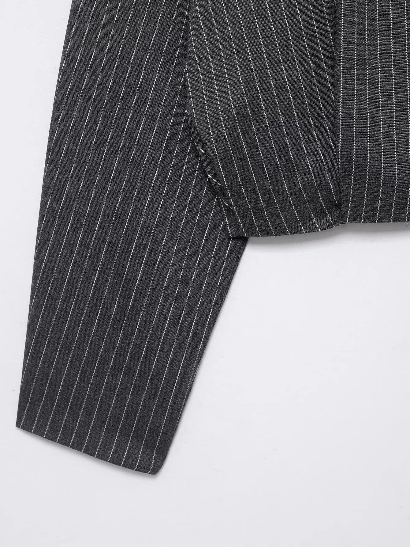 Women Striped Cropped Bomber Jacket Turn-down Collar Spring Summer Short Coat Outerwear