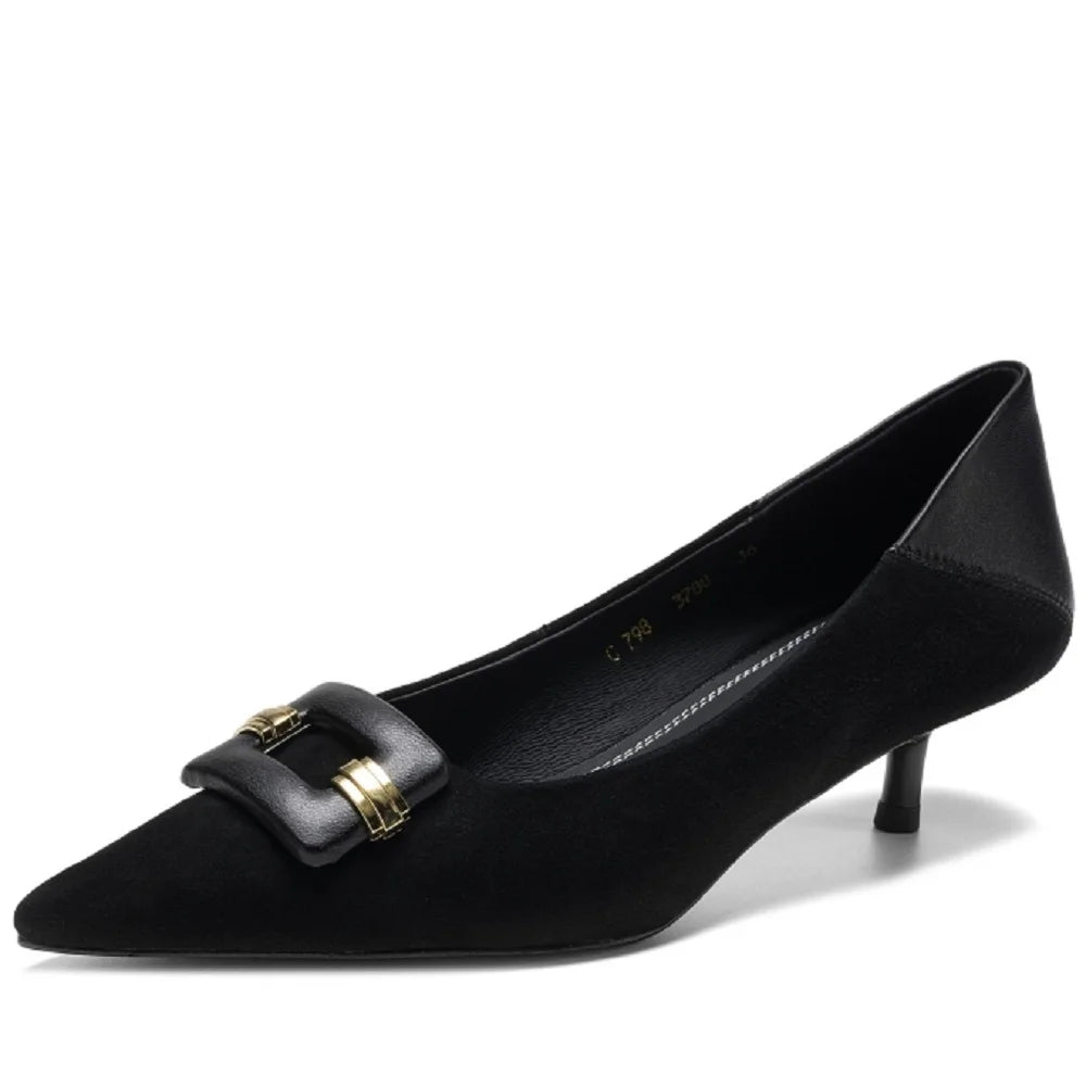 Women's Handmade Genuine leather thin high heel pointed toe elegant ladies Mid heeled dress shoes 34-40