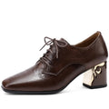 New Handmade Brand Genuine Leather Women Shoes Square Toe Shoes Chunky Mid Heel Shoes Zapatos Mujer 34-43