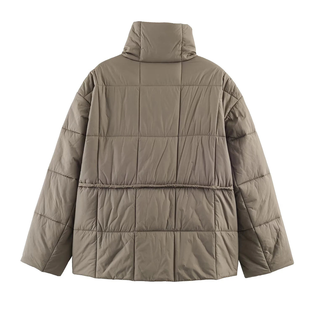 European and American style winter new women's clothing loose casual versatile stand up collar short with belt cotton jacket