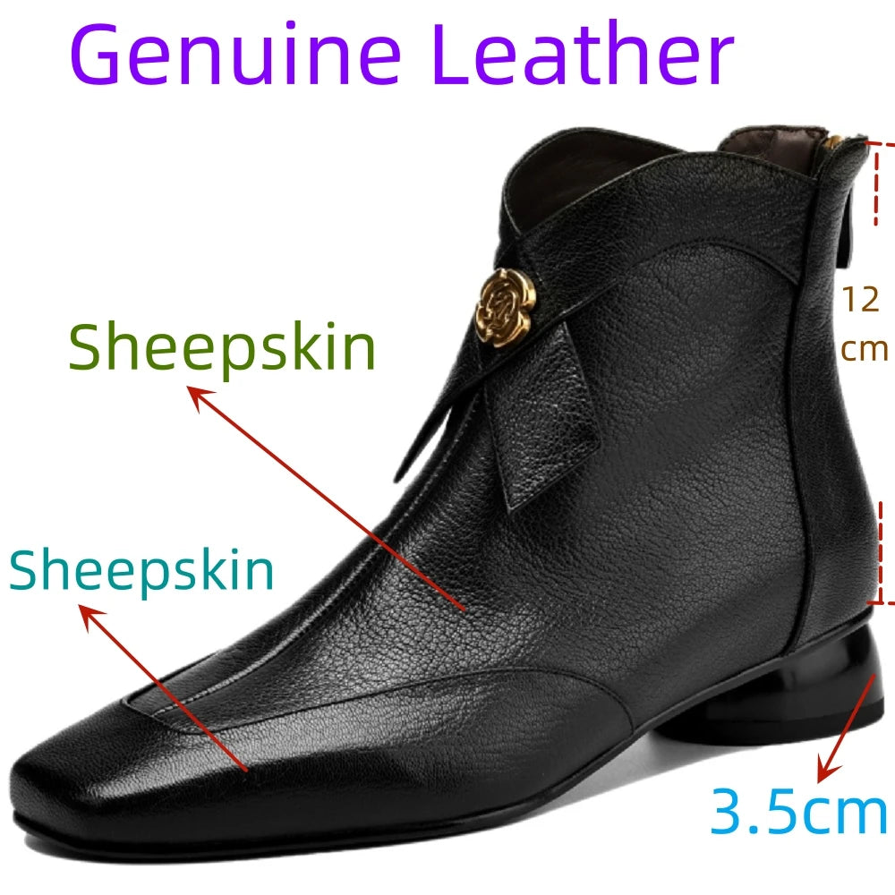 Women's sheepskin bowtie decoration back zip flats autumn ankle boots high quality soft comfortable casual 34-41