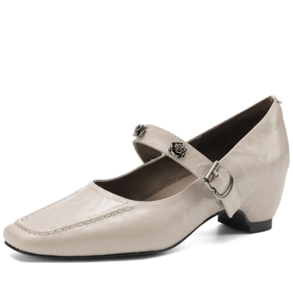 women's Handmade Genuine Leather elegant ladies Mid high heel style daily slim dress heeled shoes 34-40
