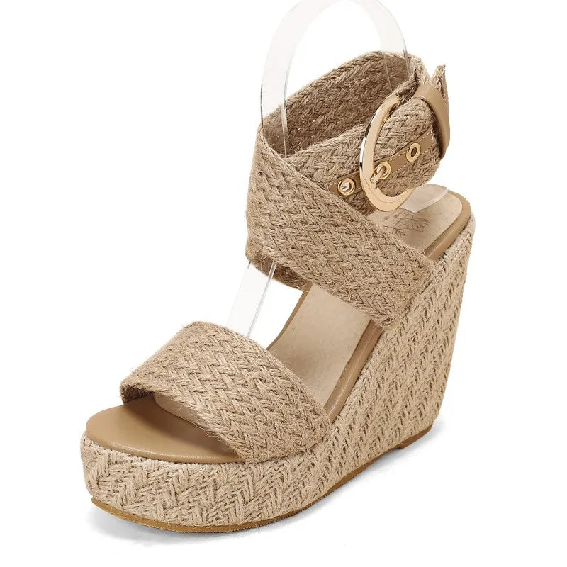 Large Size Platform Sandals Wedge Summer Shoes For Women Wedges High Heels Beige