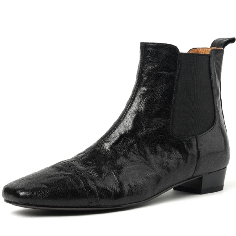 Handmade genuine leather elastic slip-on flats autumn ankle boots square toe casual female quality Chelsea 34-40