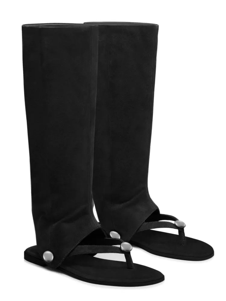 2026 Women's spring and summer new flat bottomed knee high boots, detachable two-piece clip toe women's boots, women's cool boots