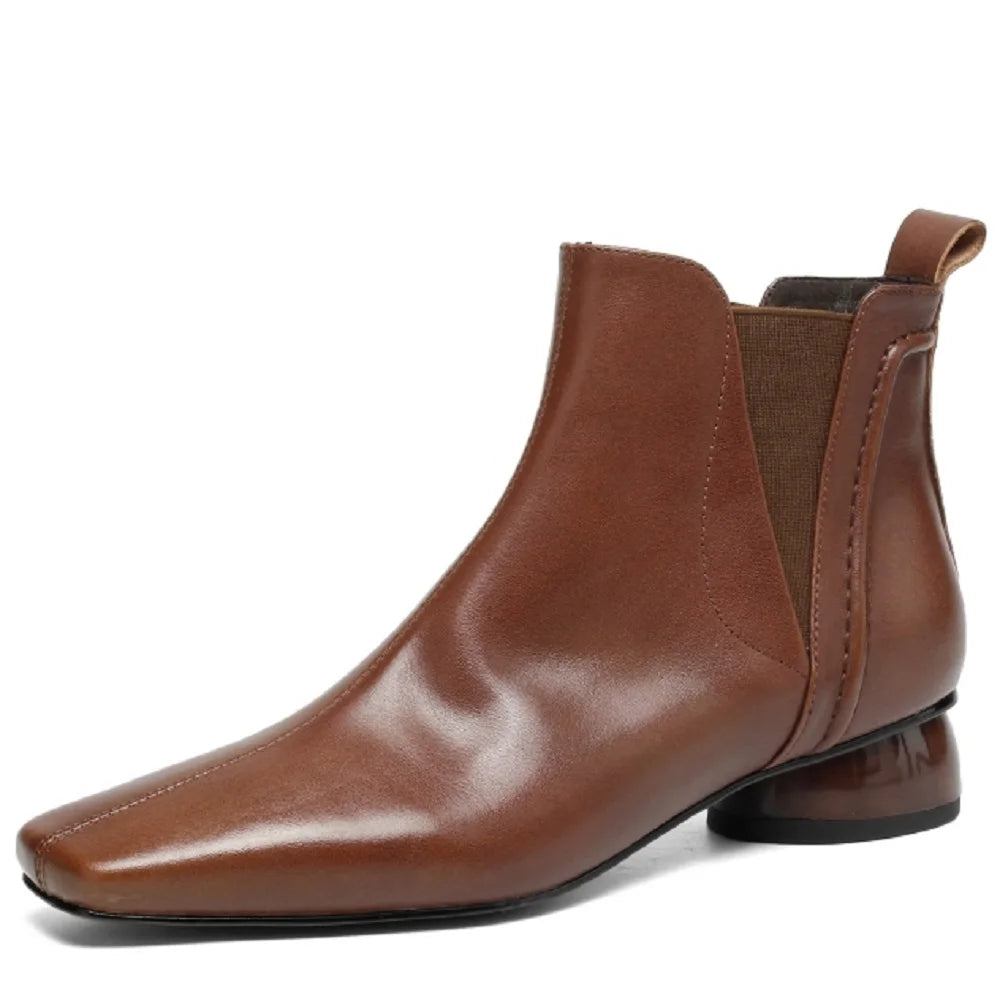 Women Handmade Genuine Leather Soft and comfortable Short Boots Square Toe Retro Street Style Winter Boots 34-40