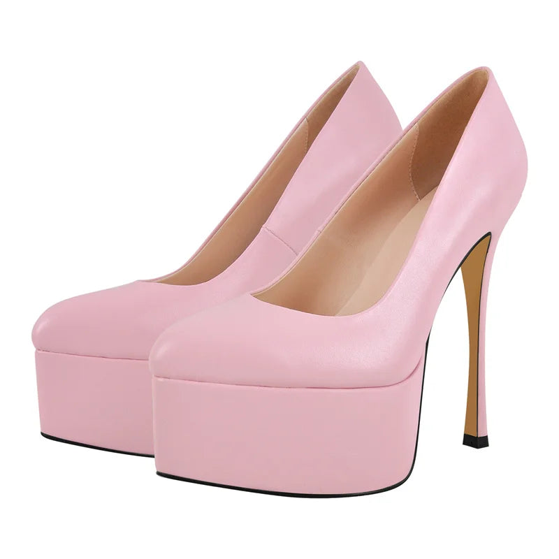 Women  Pointed Toe Pink Platform Pumps High Heeled Big Size Slip On Women Stiletto Pumps