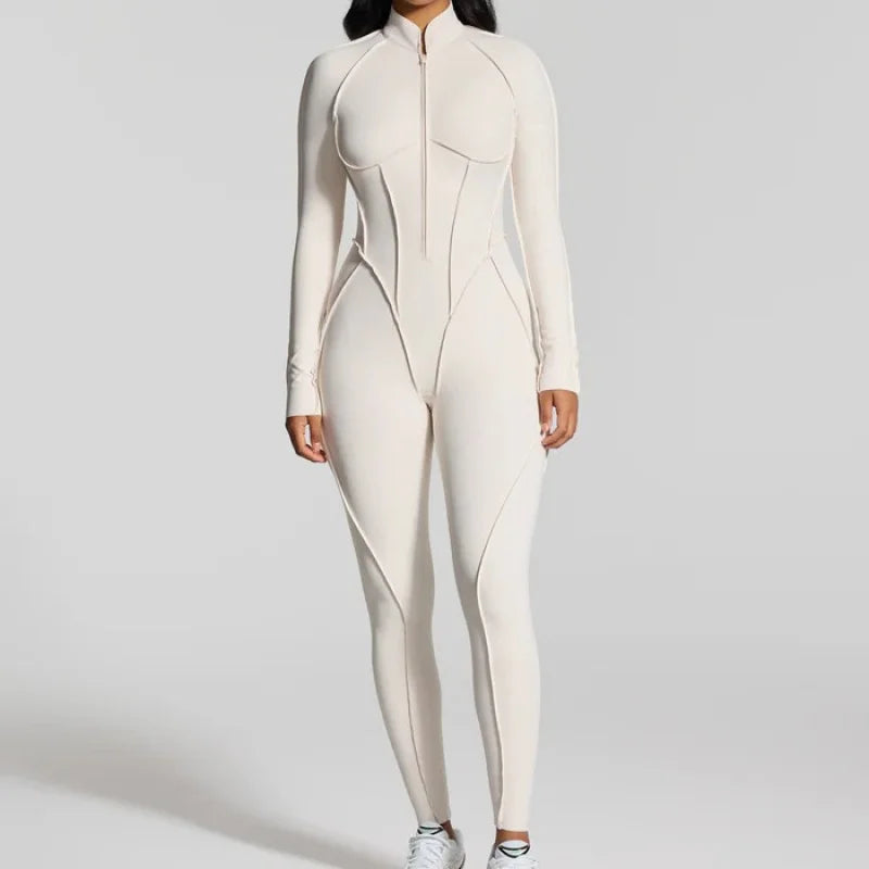 FUBEIKE Women's Yoga Set Fashion Sexy Slim Fit Long Sleeve Zipper Sports Gym Workout Legging Bodysuits Outdoor Activewear