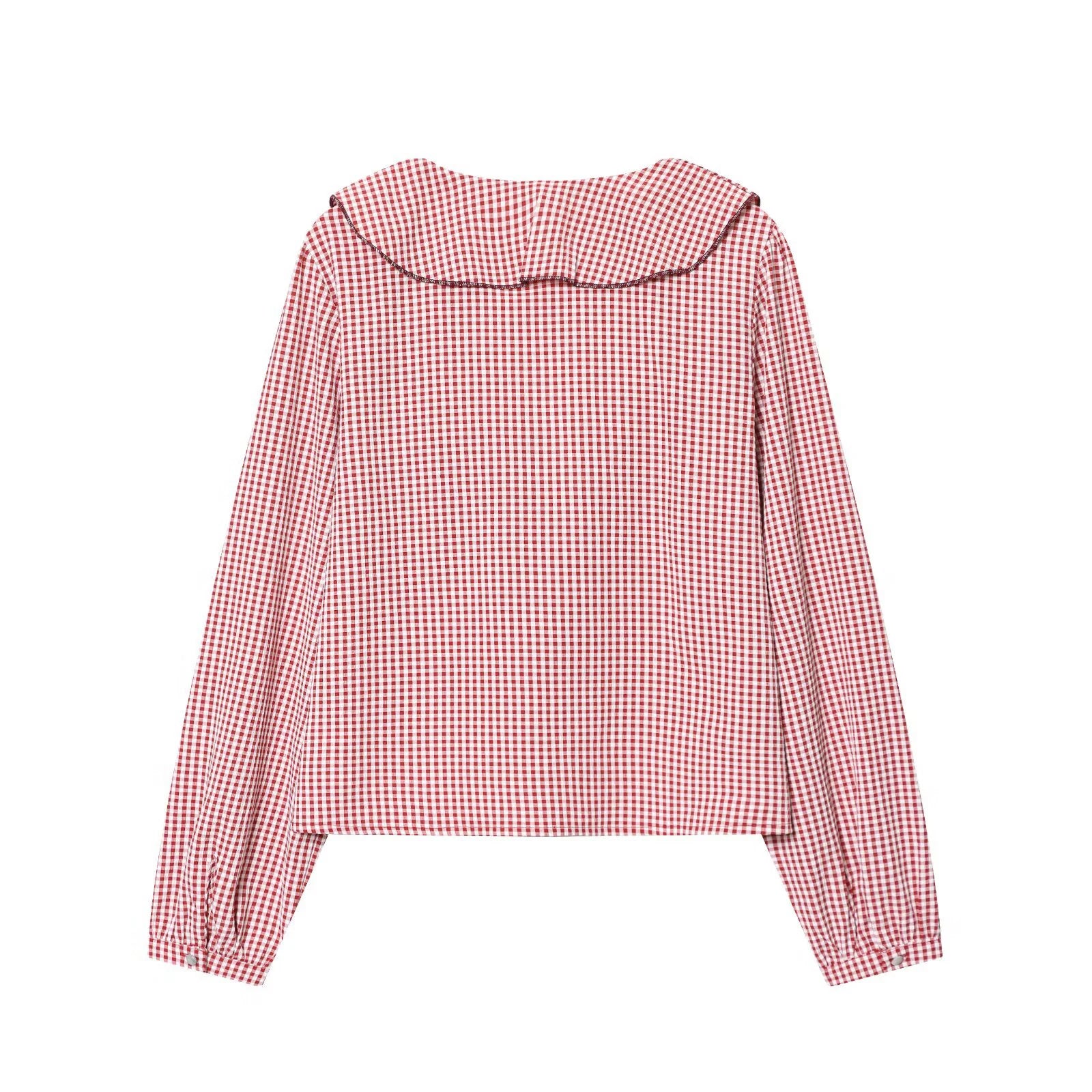 2025 Autumn New Women's Clothing European and American Style Fashion Temperament Small Grid Layered Decorative Shirt