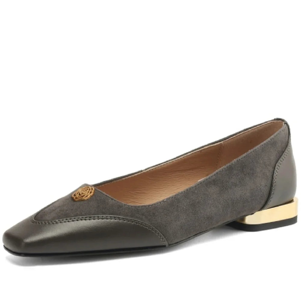 Handmade Genuine Leather Low Cut Metal Heel Women's Shoes Comfortable Casual Footwear  34-40
