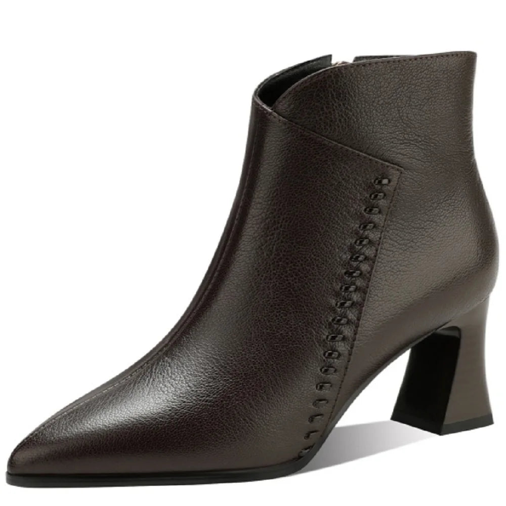 Retro Handmade Genuine Leather Boots Women's Pointed Head Soft Bot Commuter Comfortable Faionable Footwear 33-41