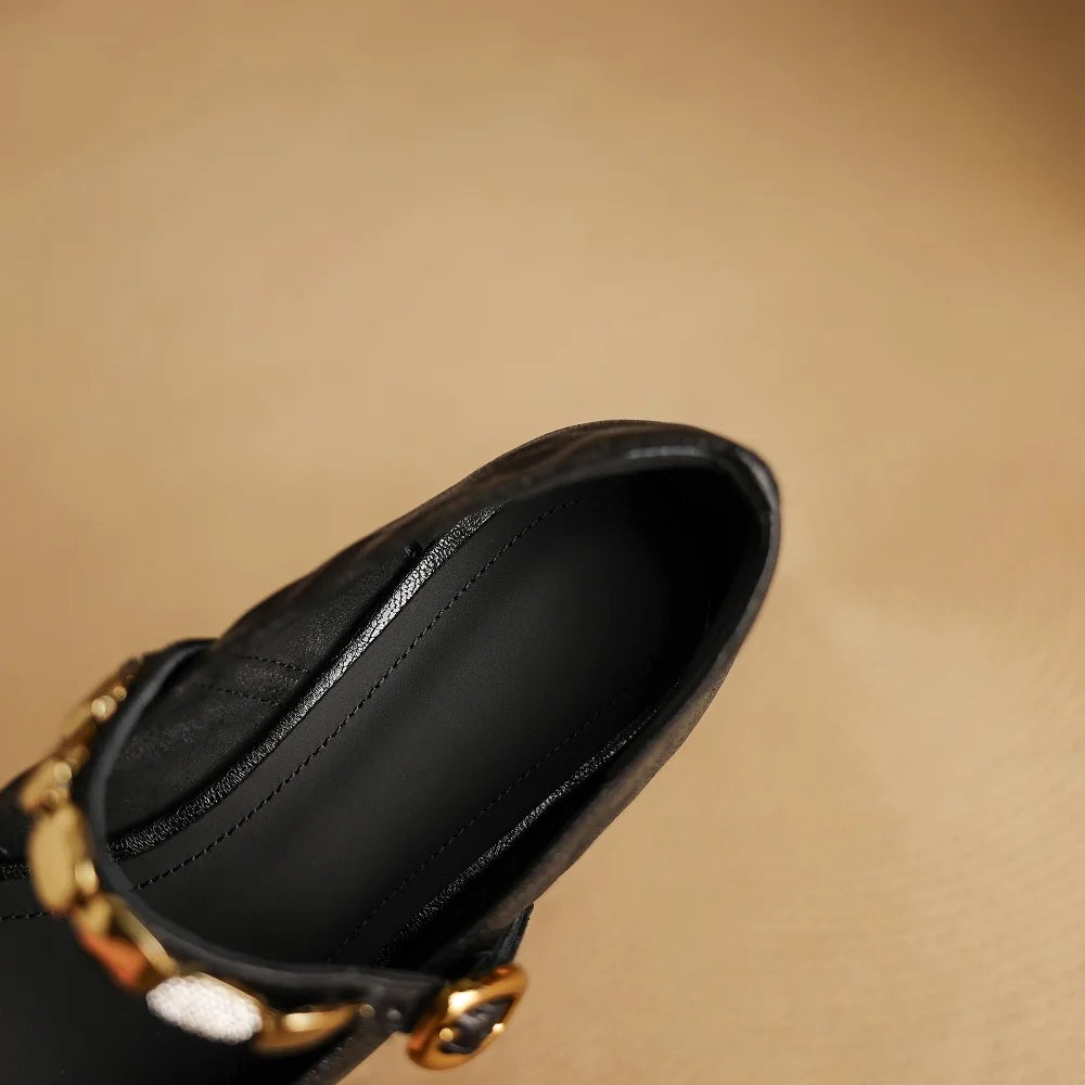 Handmade Genuine Leather retro belt buckle square metal belt buckle low heel Mary Jane work sheet shoes 34-40