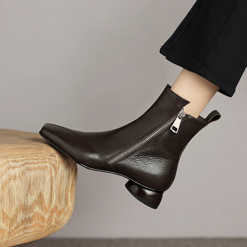 New Women Handmade Genuine Leather Soft comfortable Ankle Boots Square Toe Modern Ladies Shoes Western Boot 34-41