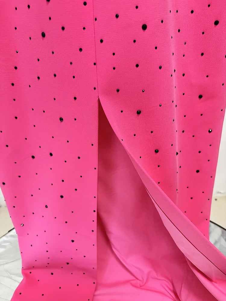 STREET Newest Fashion 2026 Designer Party Vestido Women's Heart Shaped Hollowed Out Backless  Diamonds Long Maxi Dress