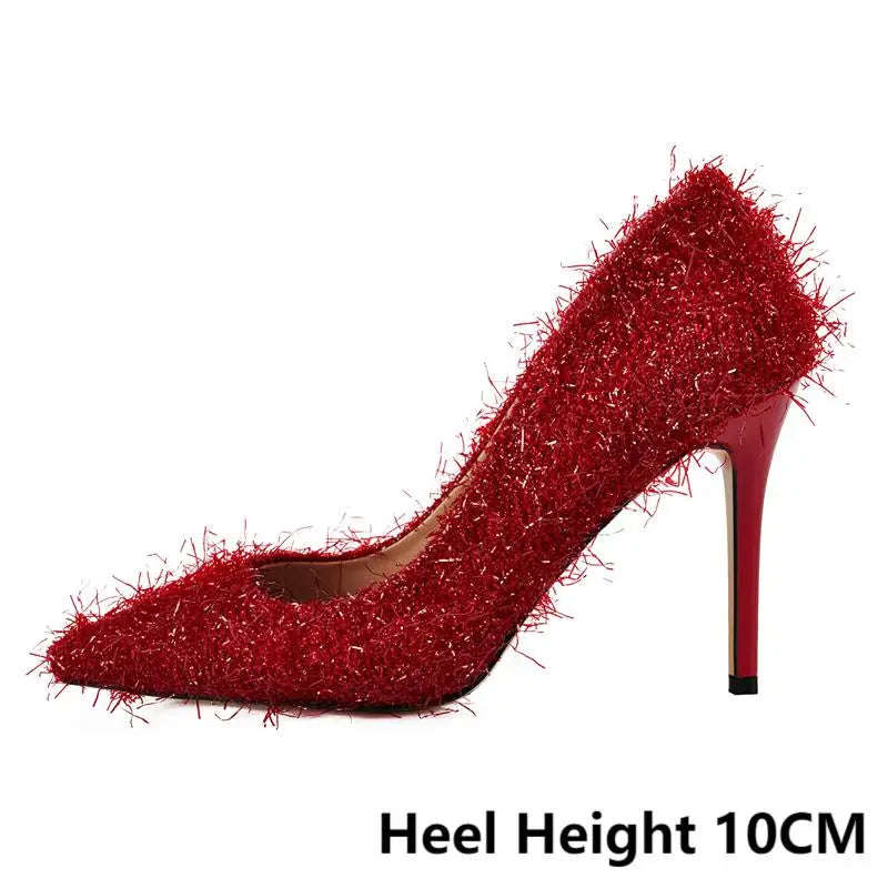 Women Shoes Pointed Toe 12CM Thin Heels Party Dress Big Size Fashion Lady Pumps