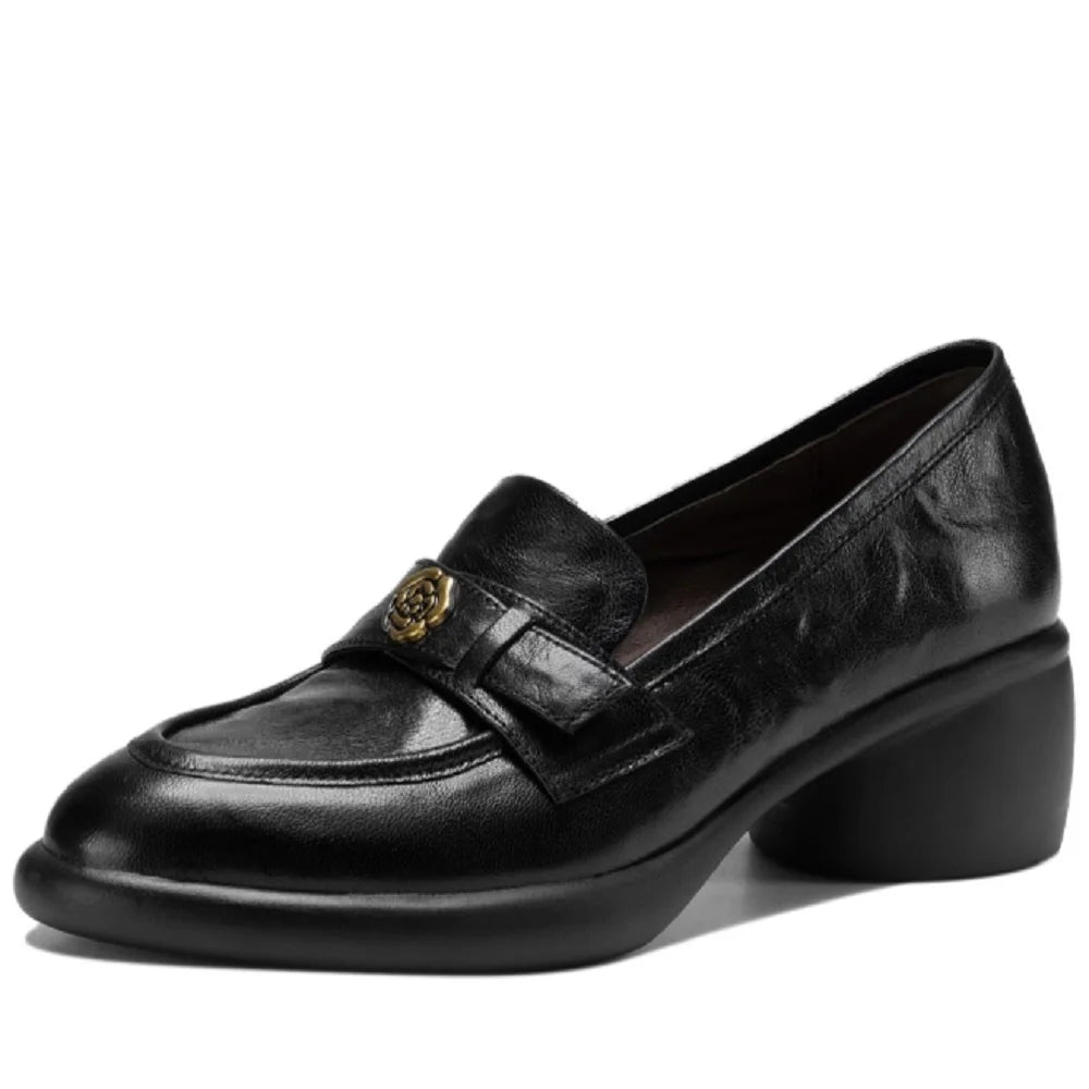 Handmade Genuine Leather Version Chunky Heel Women's Soft and comfortable Pointed Toe Shoes New Arrival 34-40