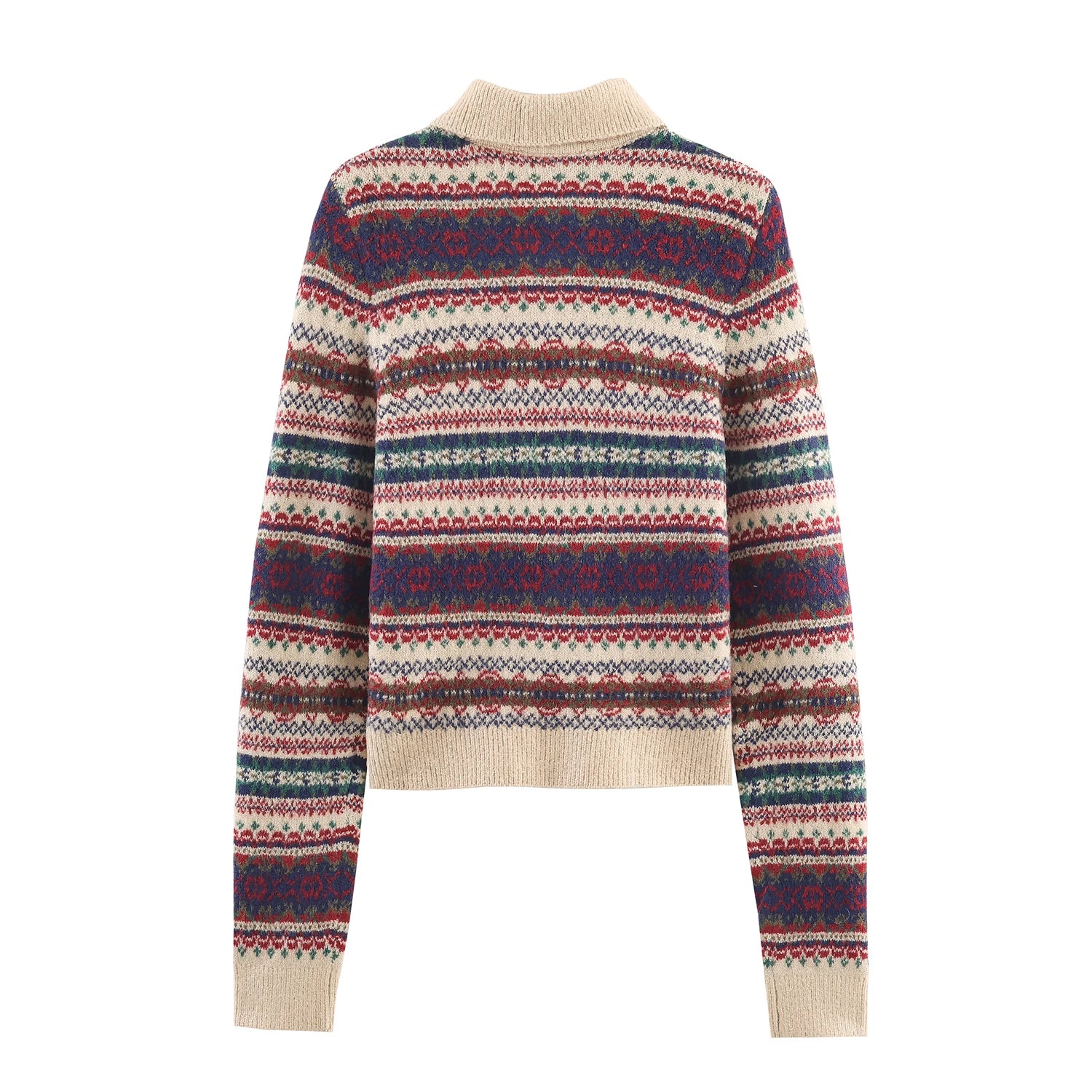 2025 Winter New Arrivals Women's Sweet Loose Crewneck Colorblocked Jacquard Knit Sweater Jacket Pullover