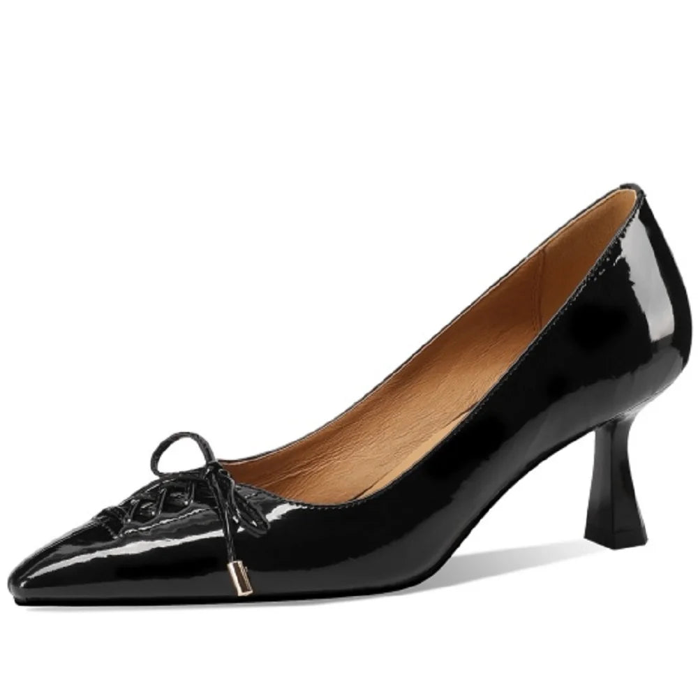 Lace Up Genuine Leather Pumps Slip On Shallow Stiletto Thin High Heel Runway Dress Pointy Toe Dress Shoes 33-43