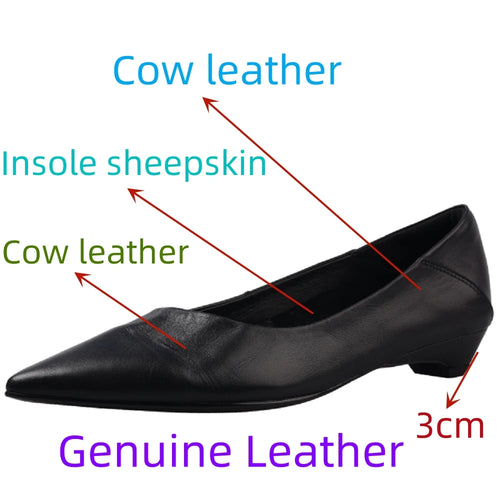 Elegant Handmade Genuine Leather Pointed Toe Mid Hells Bottom Women's Commute Comfortable Professional Shoe 34-40