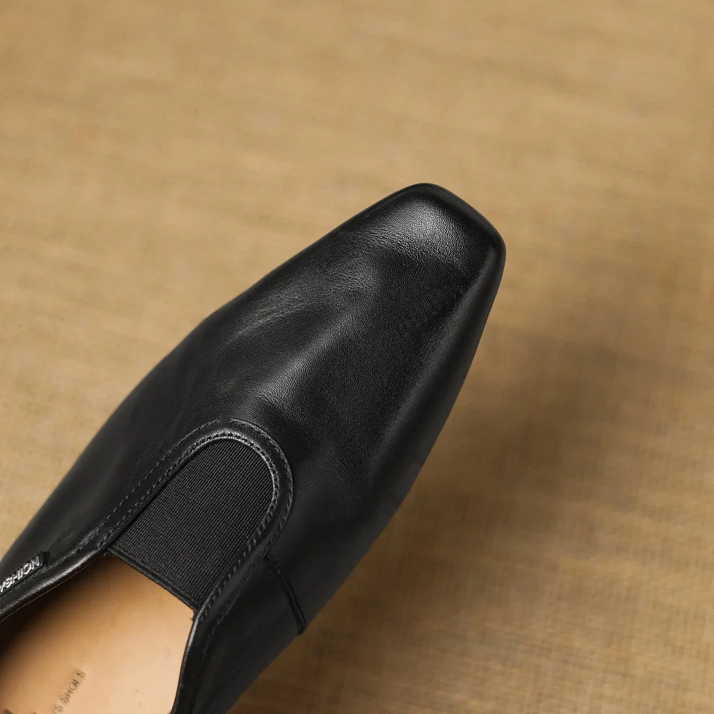women's Handmade genuine leather Square toe Low high quality soft comfortable elegant ladies daily shoes