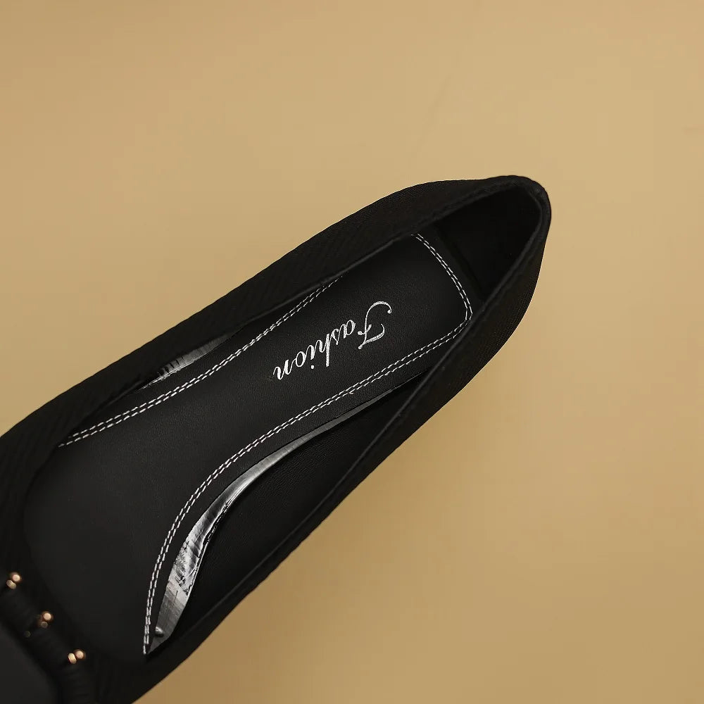 Handmade Comfortable French Pointed Toe Mid Heels Women's New Square Buckle Slip-On Shoes Commuting Shoes 34-40