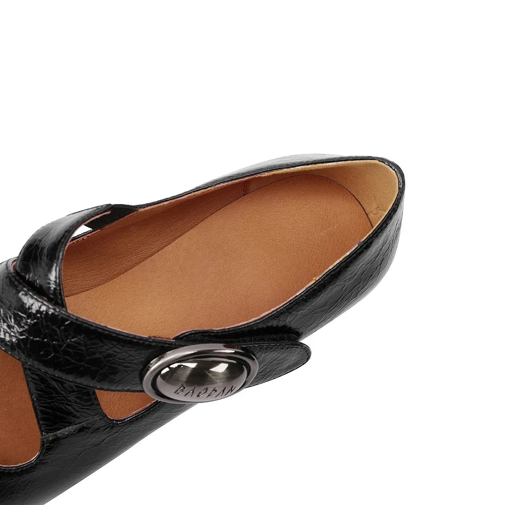 Handmade Brand Genuine Leather Women Cross Elastic Strap Square Mid Heels Formal Dress Prom 33-43