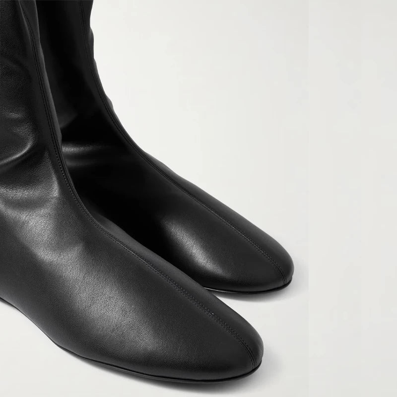 Autumn and Winter Fashion Women's Flat Knee Over Women's Boots Round Head Elastic Boots Women's 34-46 Large Thigh Boots