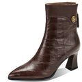 Women Handmade Genuine Leather Soft and comfortable Pointed Toe Chunky Heel Boots 34-40