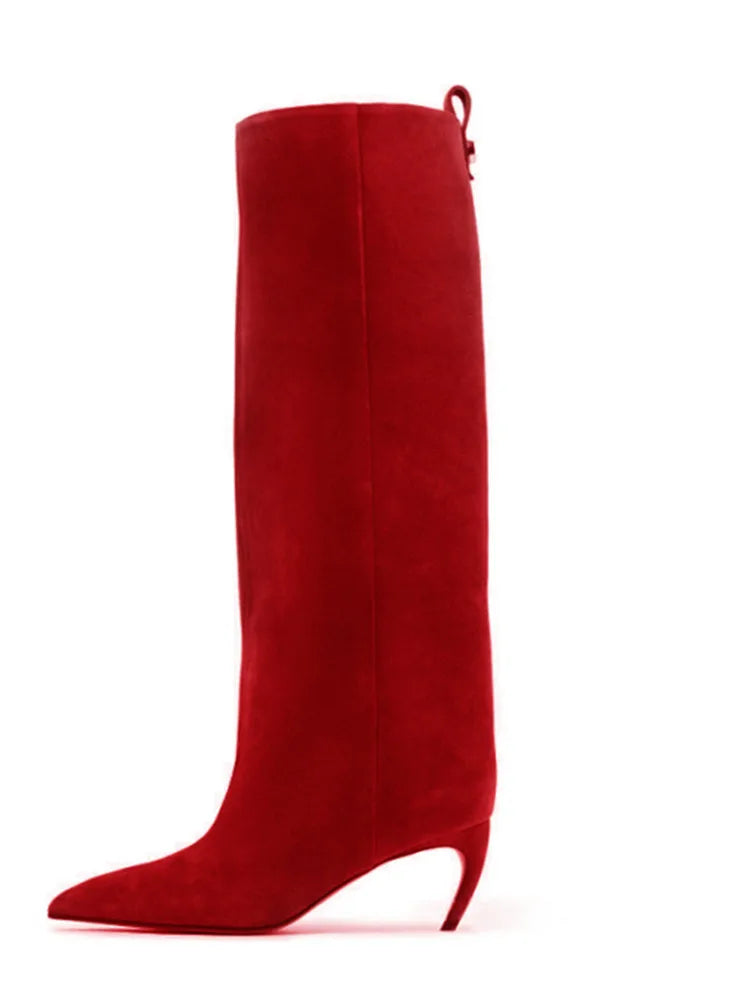 Women's new slim fit high heels knee high boots, fashionable pointed boots for women, autumn and winter mid length women's boots