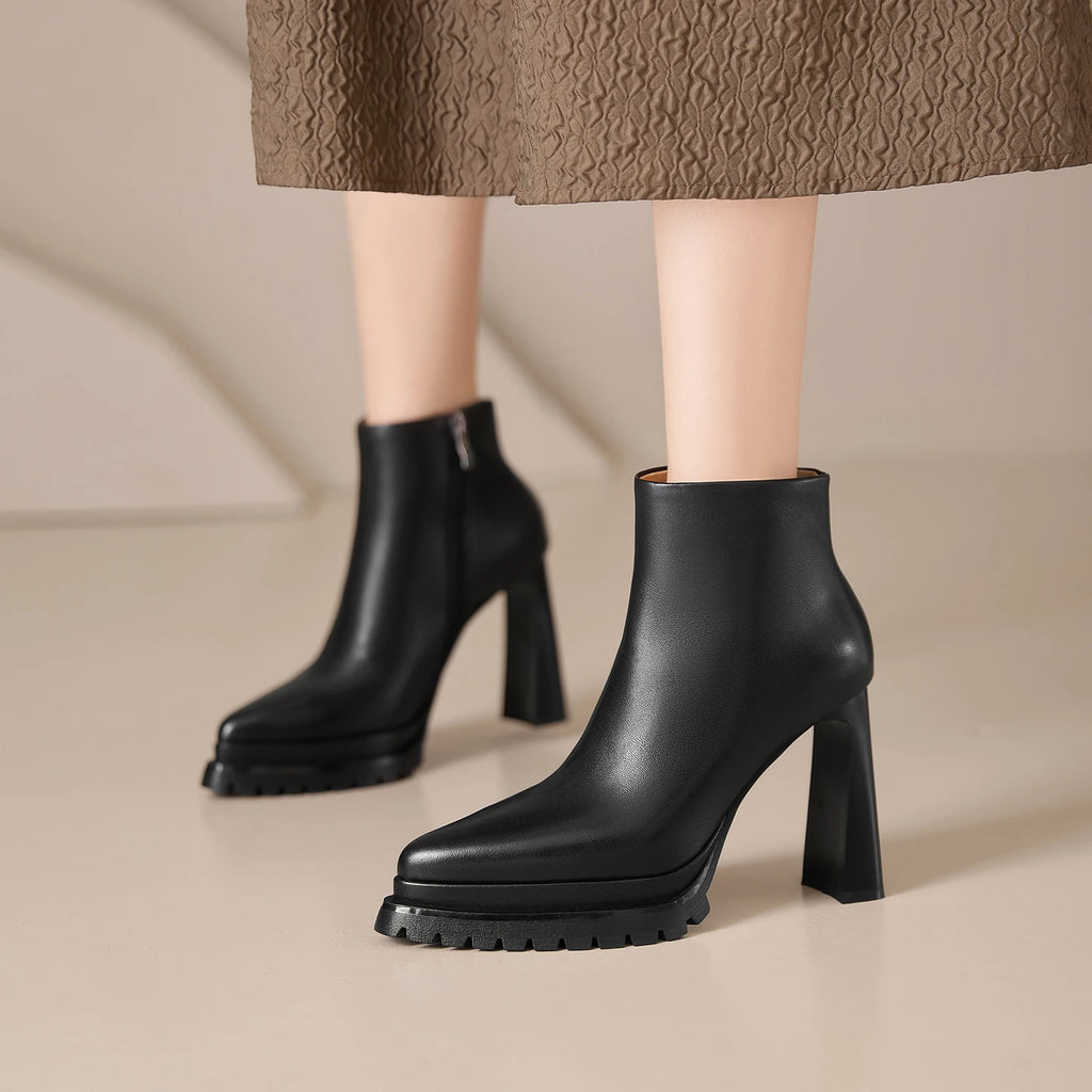 Handmade Women's Genuine Leather Ankle Boots Luxury Minimalist Autumn Winter Pointed Toe Female Fashion Footwear