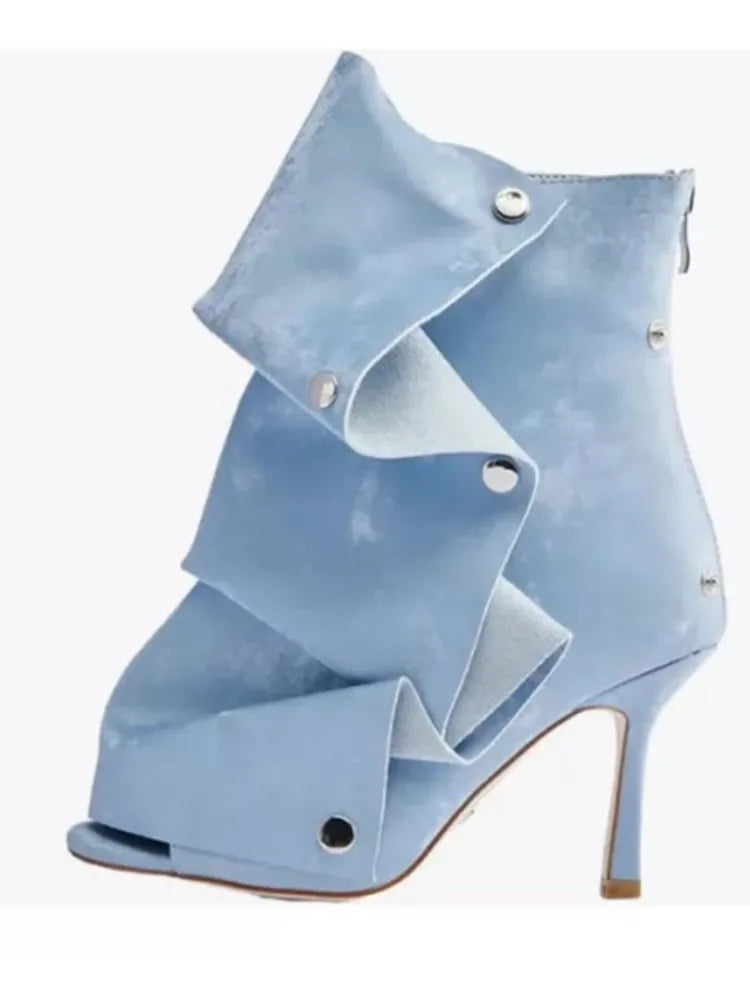 2026 Spring/Summer New Women's Stiletto High Heels Short Boots with Back Zipper Fold Middle Leg Boots Fish Mouth Cool Boots