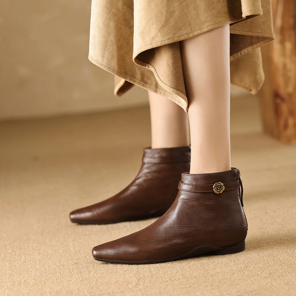 New Handmade Genuine Leather Soft and comfortable Women Square Toe Elegent Mid Heel Ankle Boots Boots 34-40