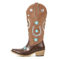 Onlymaker Women Embroidery Star Western Cowgirl Boots Pointed Toe Side Zipper Knee High with Chunky Heel  Boots