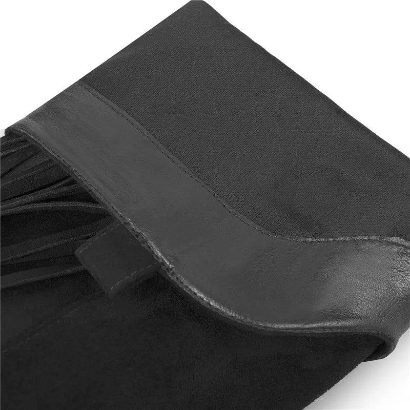 Onlymaker Woman Pointed Toe Black High Wedge Heel Flock Boots Winter Autumn Fashion  Big Size Fringe Boots