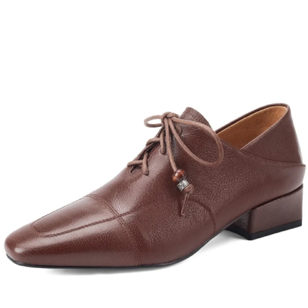 Soft Comfortable Handmade Genuine Leather Casual Shoes For Women Newest Concise Square Toe Lady Footwear 34-40
