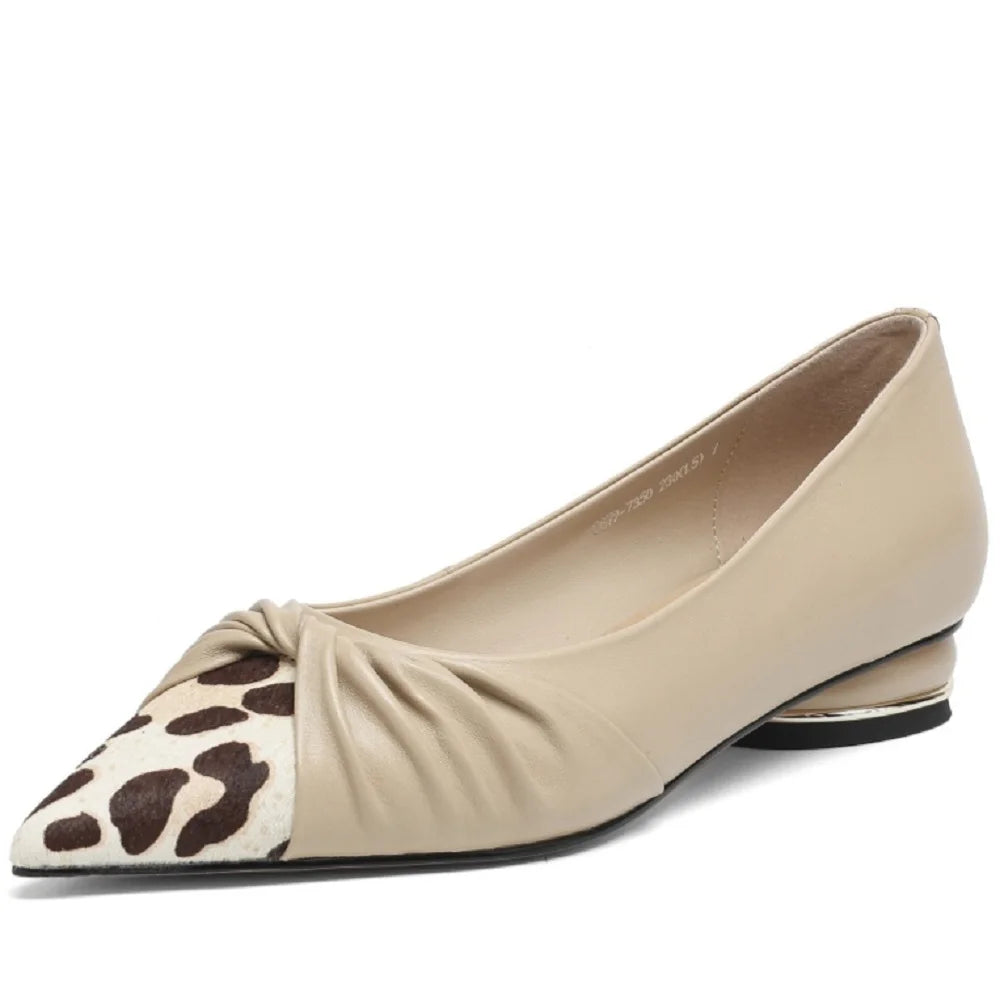 Handmade Genuine Lether Mixed color combinations Pointed Toe comfort Folded Surface Soft Leather Mid Heel 34-40