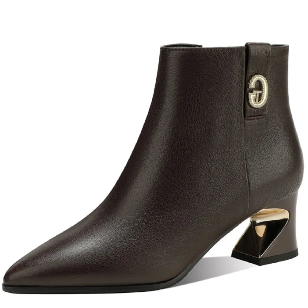 Women's Autumn Winter Handmade Genuine Leather Soft and comfortable Mid Heel Pointed Toe Versat 33-41