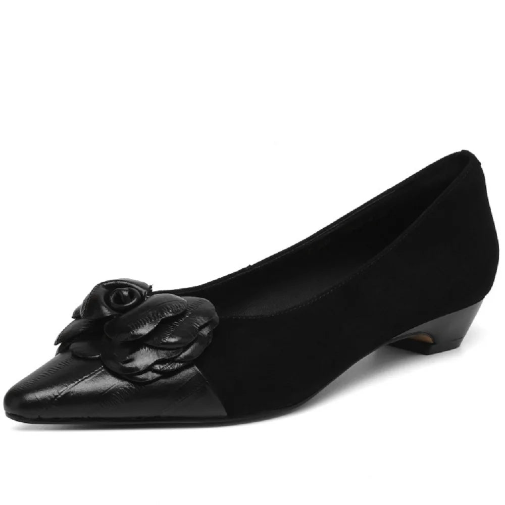 New Women Handmade Genuine Leather Soft and comfortable Low Heels Flower decoration Single Tweed Style 34-40