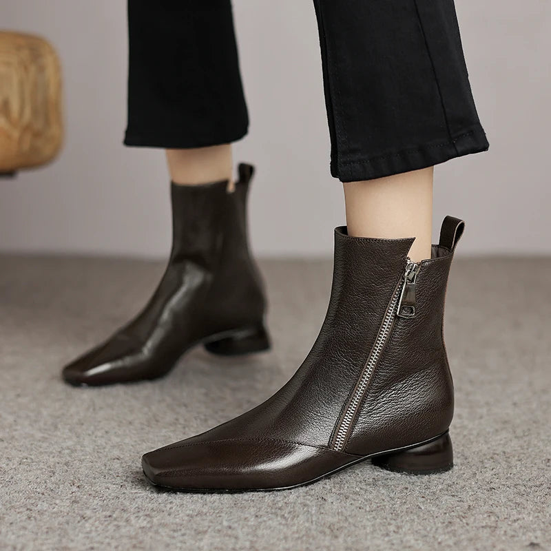 New Women Handmade Genuine Leather Soft comfortable Ankle Boots Square Toe Modern Ladies Shoes Western Boot 34-41
