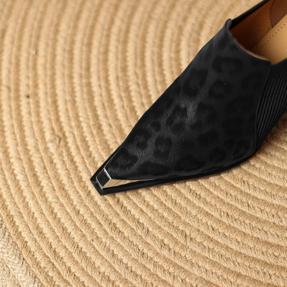 Handmade Brand Genuine Leather New Women Metal iron head Pointed Toe Thin Heel Modern Shoes