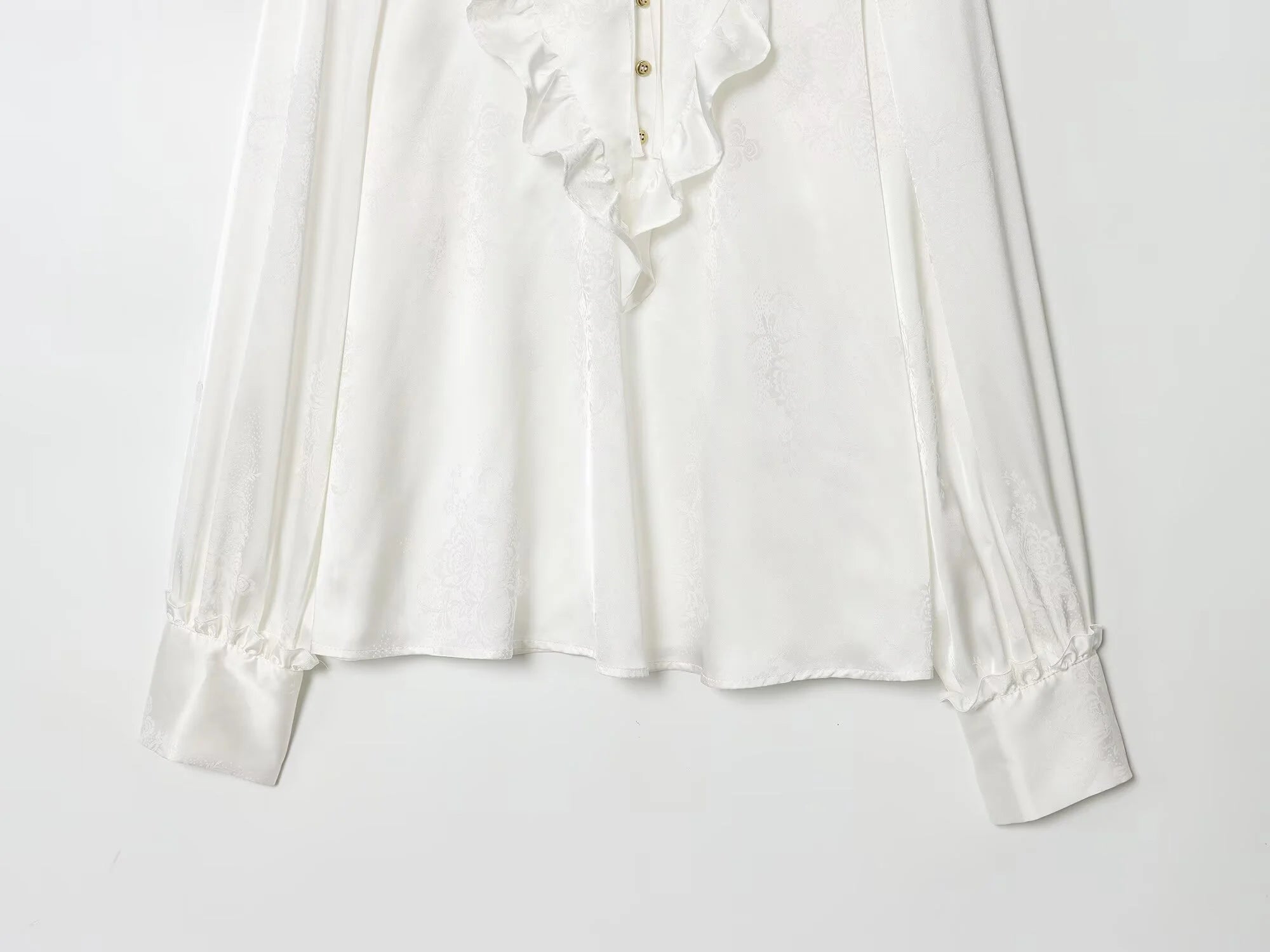 2025 Autumn New Women's Clothing French Style Mushroom Edge Standing Collar Long Sleeve Shirt