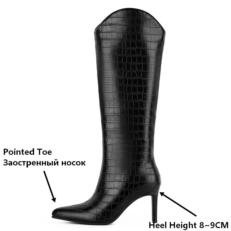 Onlymaker Women Pointed Slip-on Stiletto Stretch Knee-high Boots Dressy Fashion Sexy Party Winter Boots