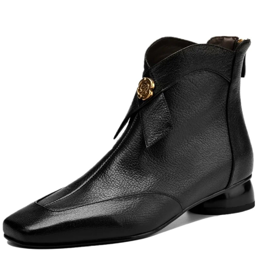 Women's sheepskin bowtie decoration back zip flats autumn ankle boots high quality soft comfortable casual 34-41