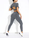 2 pcs/set Women T-shirt Leggings Set Sportswear Woman Gym Yoga Clothes Seamless Workout Outfit Women's Tracksuit Activewear