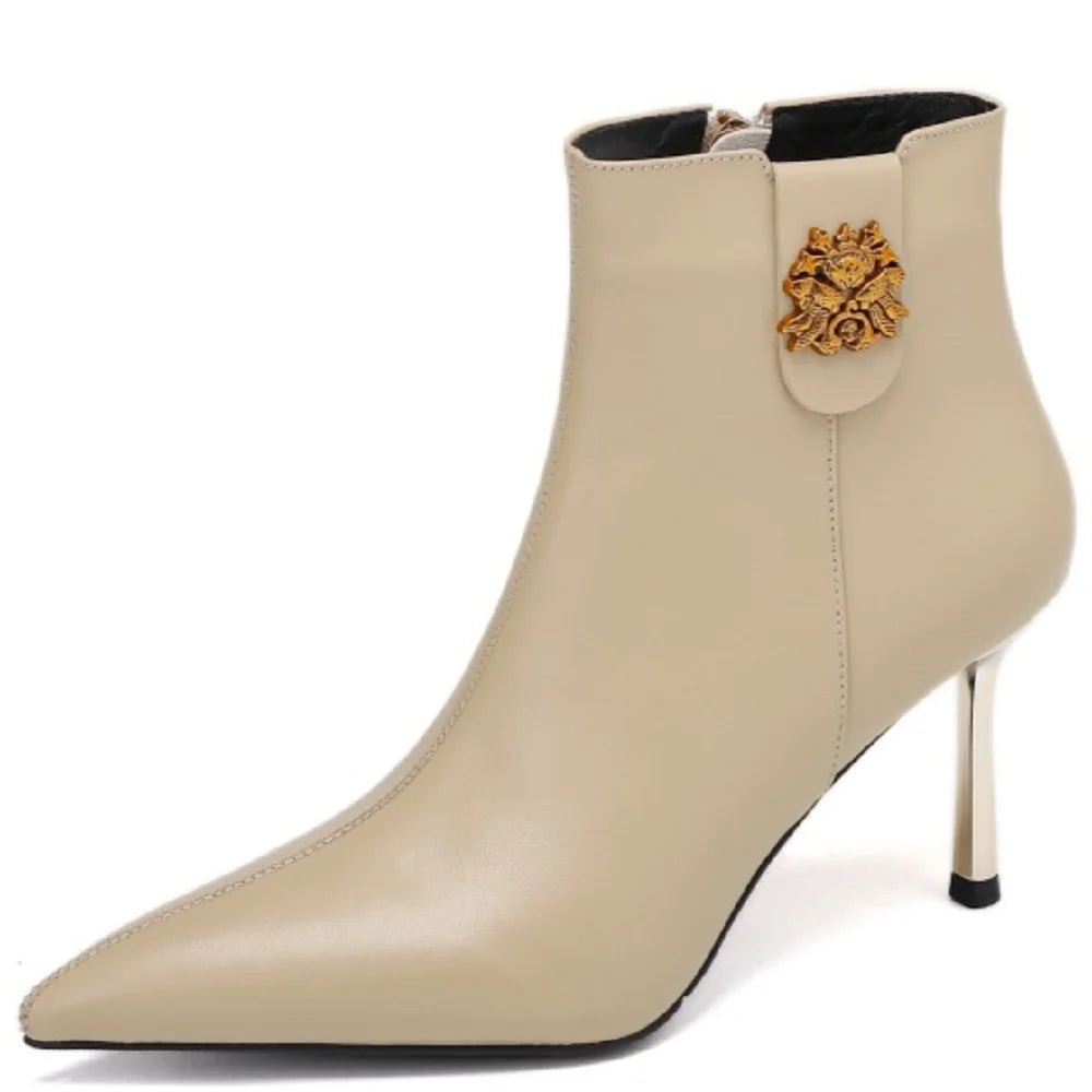 Handmade Genuine Leather Women Elegant Point Short Boots Female Autumn Winter Shoes Party Shoes 33-40