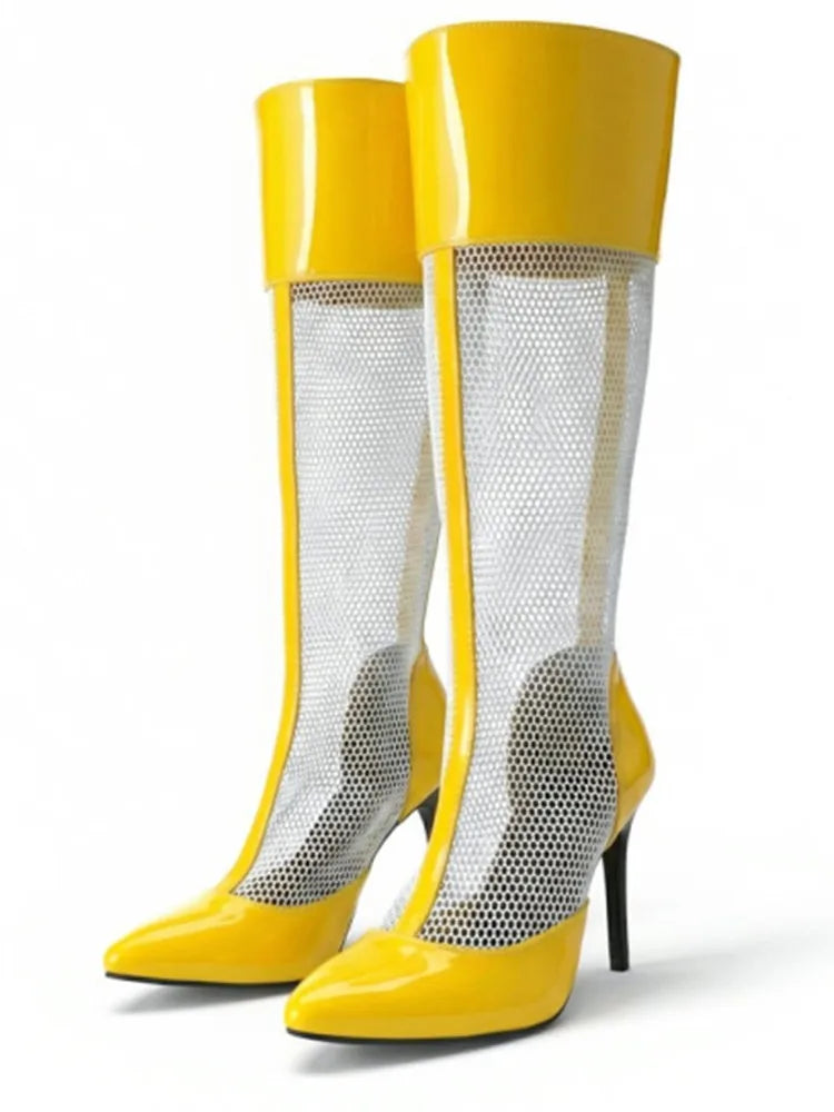 2026 Spring/Summer Women's Stiletto High Heels Mesh Strap Cool Boots Pointed New Style 34-48 Large Short Boots
